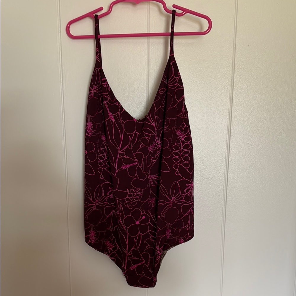 Acacia Swimwear One Piece - Dark Red with Pink Floral